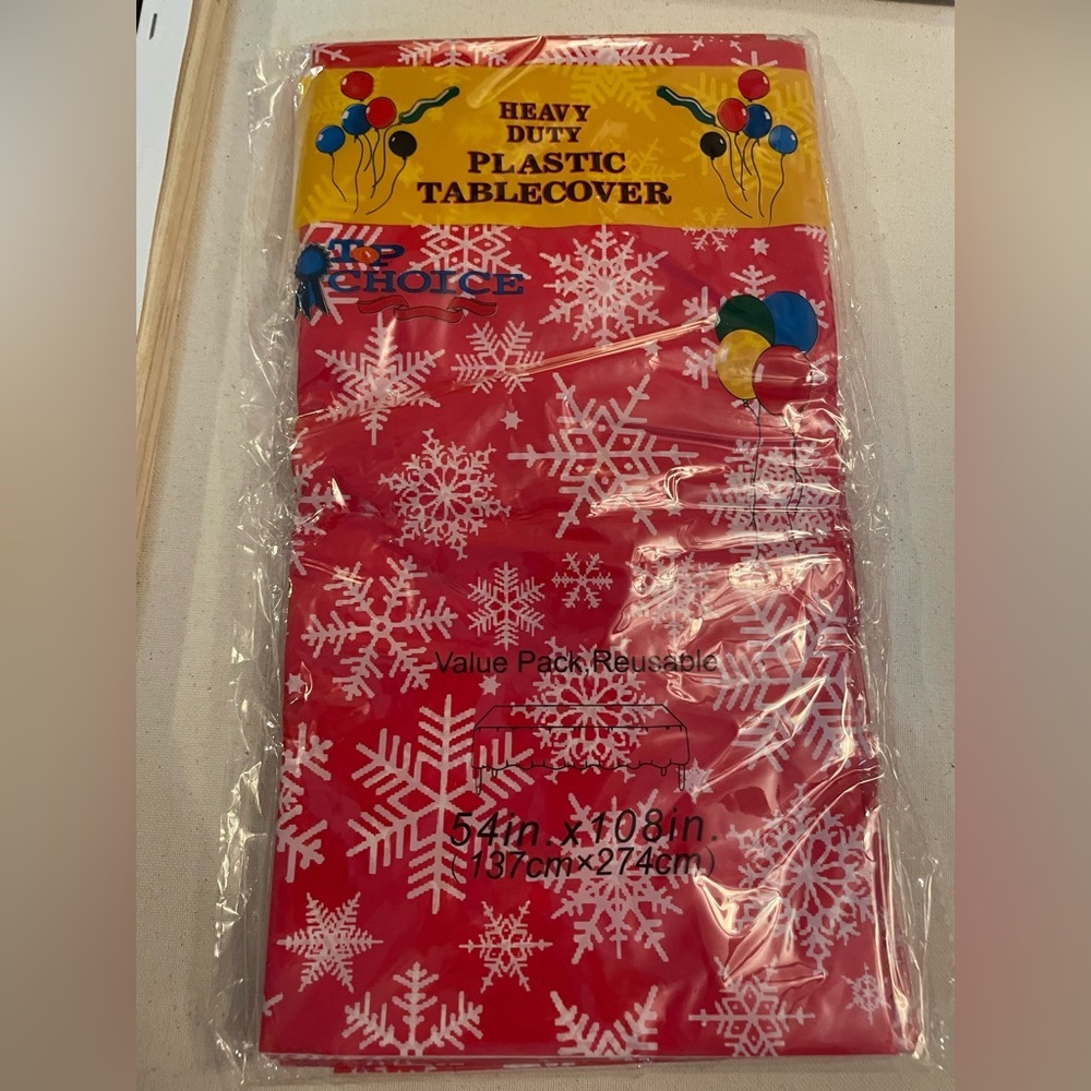 Red Snowflake rectangle Plastic table cloth heavy duty reusable